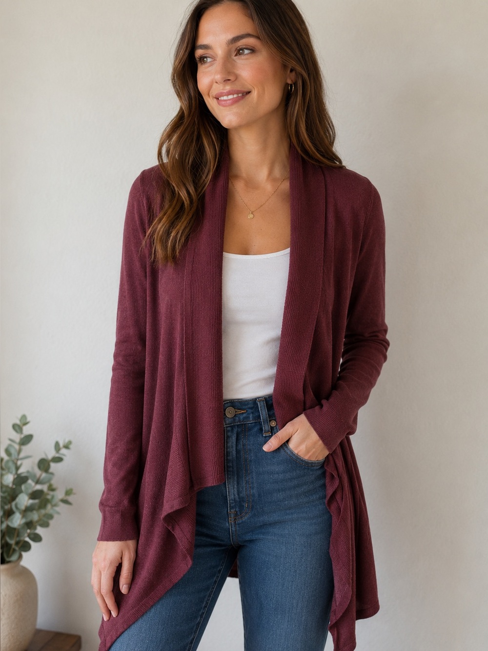 White House Black Market Maroon Open Cardigan